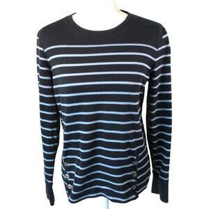 Tommy Hilfiger Jeans Women's Blue Striped Long Sleeve Stretch Sweater Size Large
